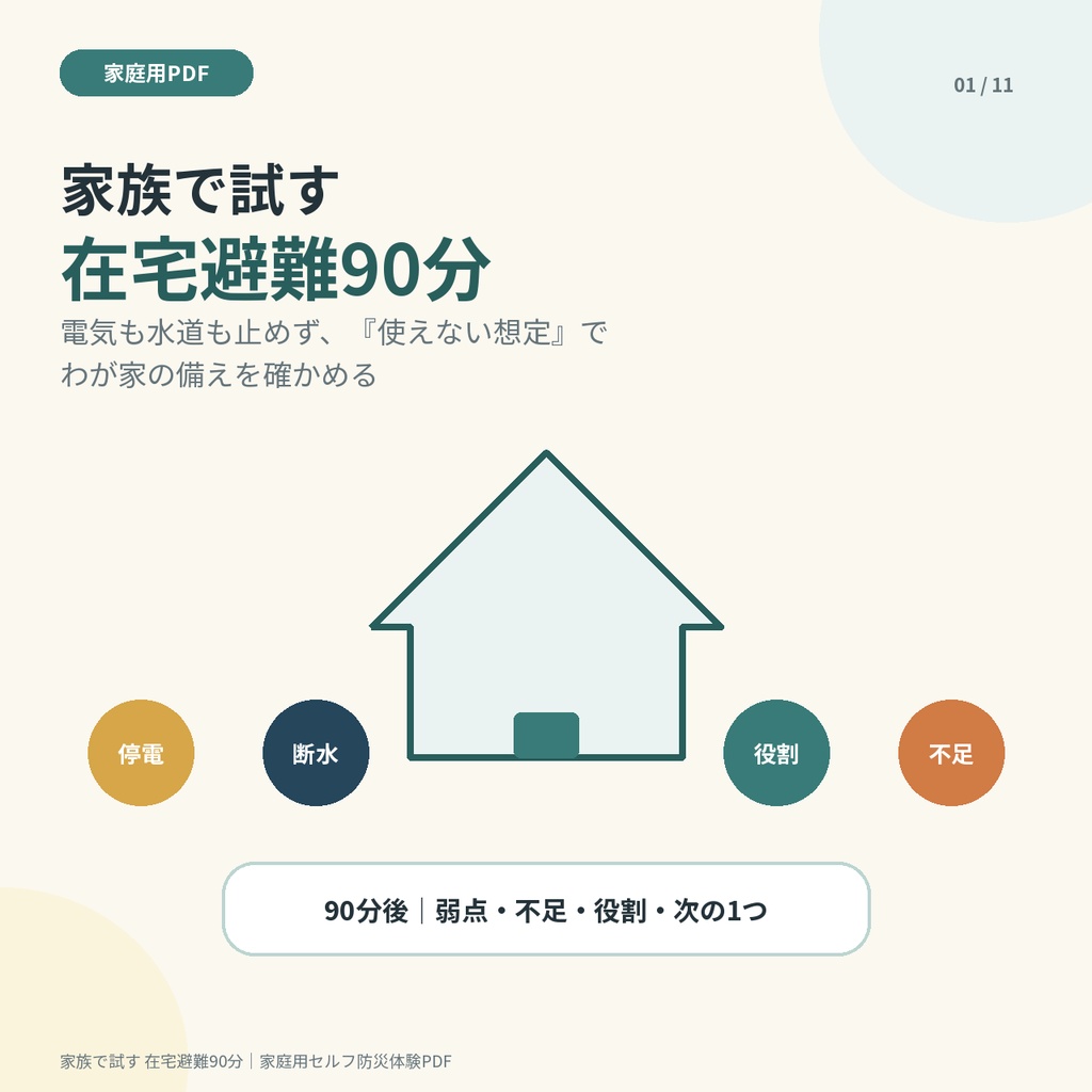 家族で試す 在宅避難90分|停電・断水を「使えない想定」で確かめる家庭用防災体験PDF