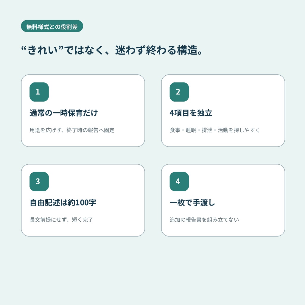 個人シッターの今日の様子報告|保育後の様子をA4一枚で伝えるPDF