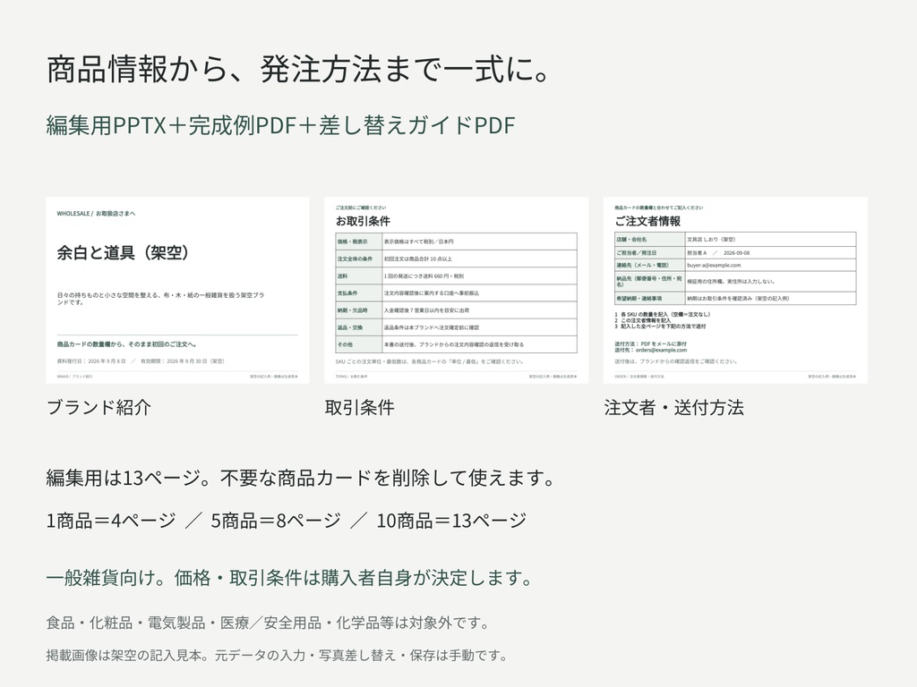 小規模雑貨ブランド向け|初回卸提案・受注ラインシート【PowerPoint】