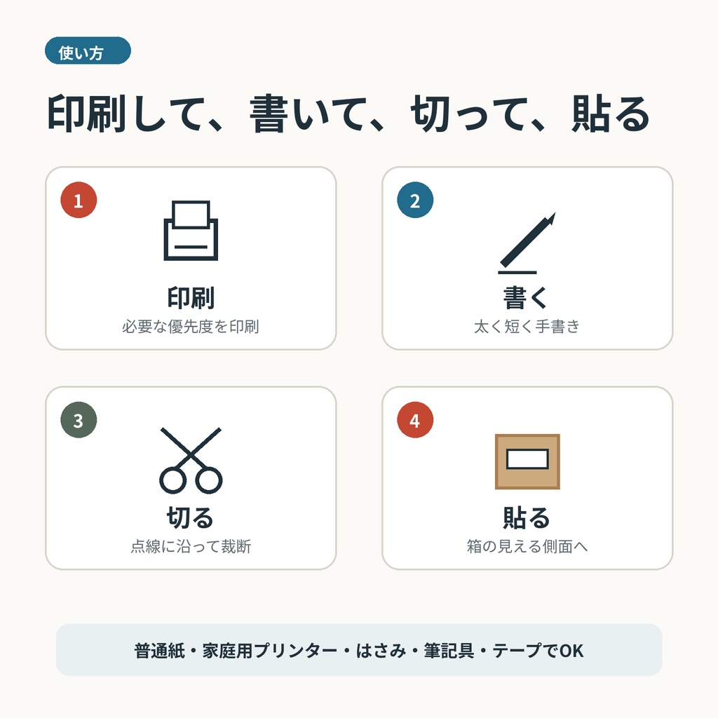 引越し初日が見える 開梱順ラベル