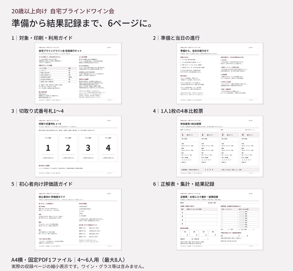 ワイン4本を比べてお気に入りを決める 20歳以上向け 自宅ブラインドワイン会 完成進行キット