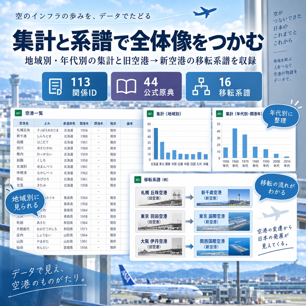 日本の公共用空港 変遷データブック 1952–2021|開港・移転・改称・滑走路変更を追跡