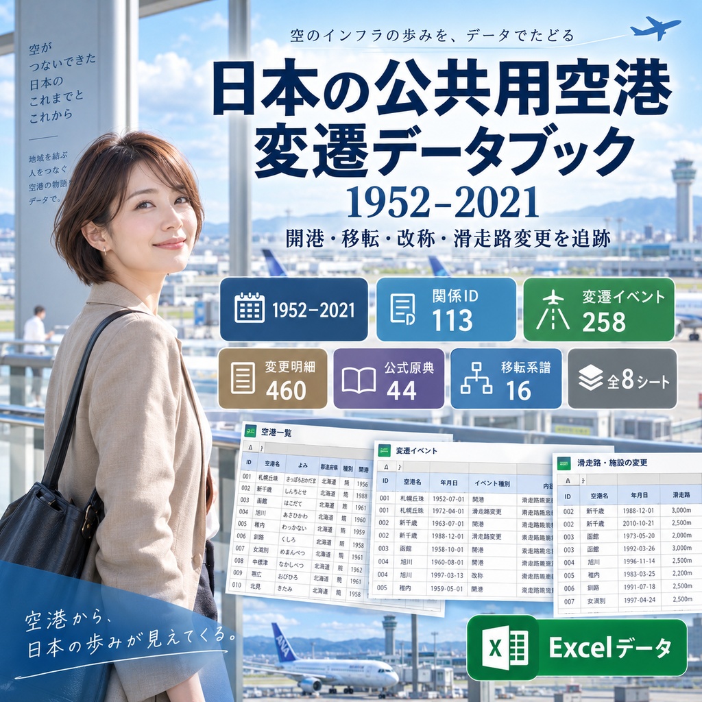 日本の公共用空港 変遷データブック 1952–2021|開港・移転・改称・滑走路変更を追跡