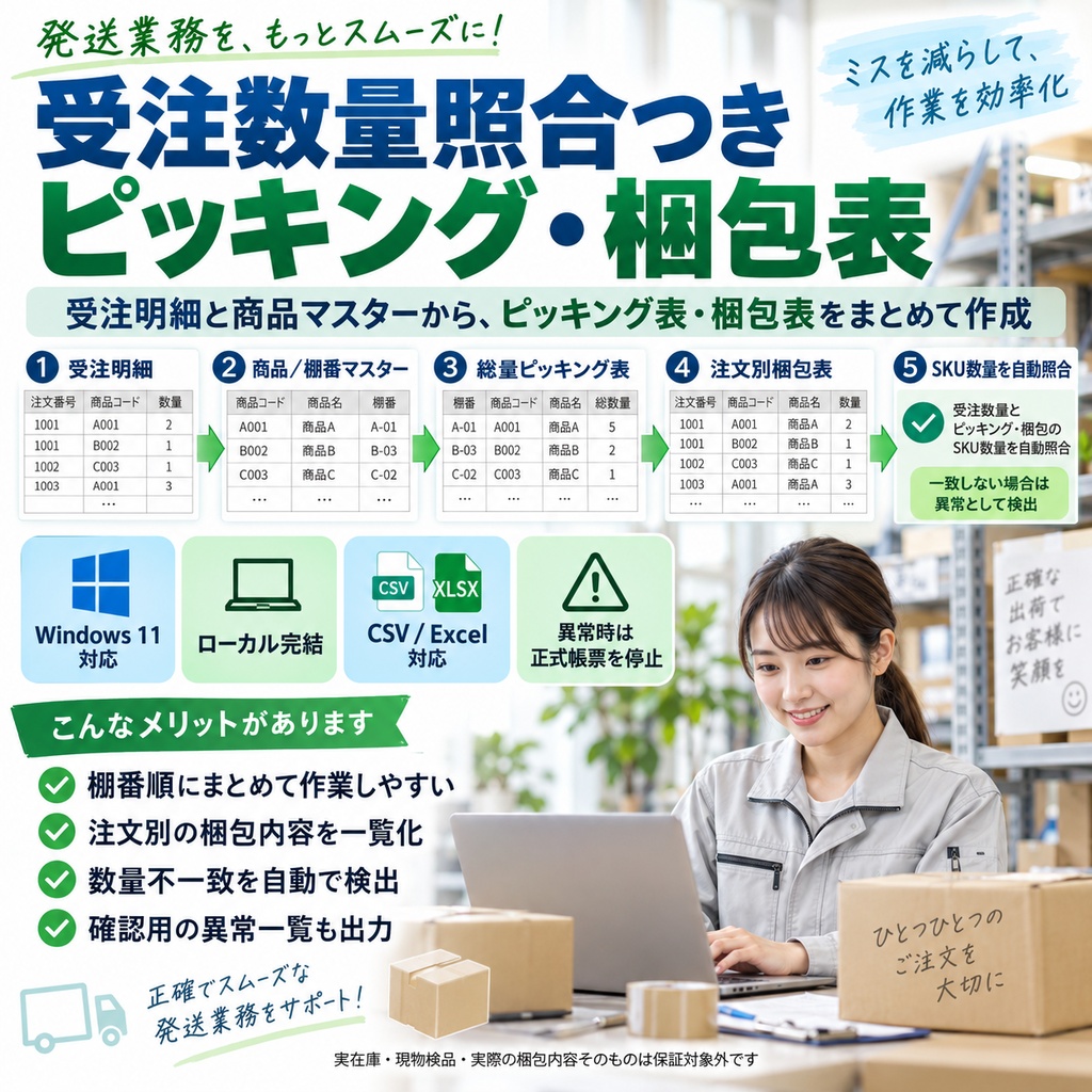 注数量照合つきピッキング・梱包表