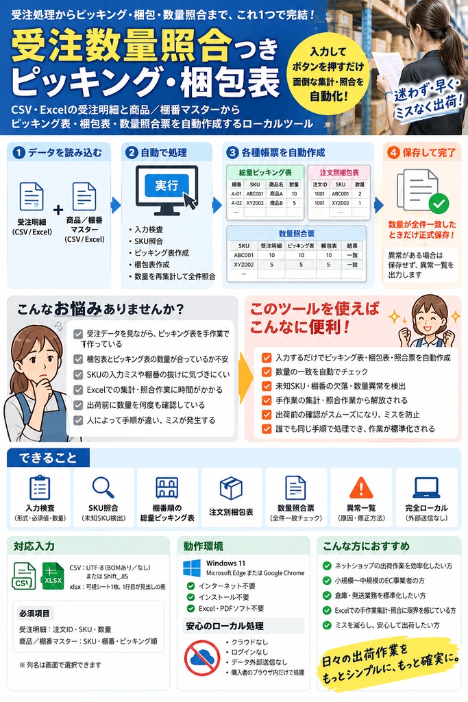 注数量照合つきピッキング・梱包表
