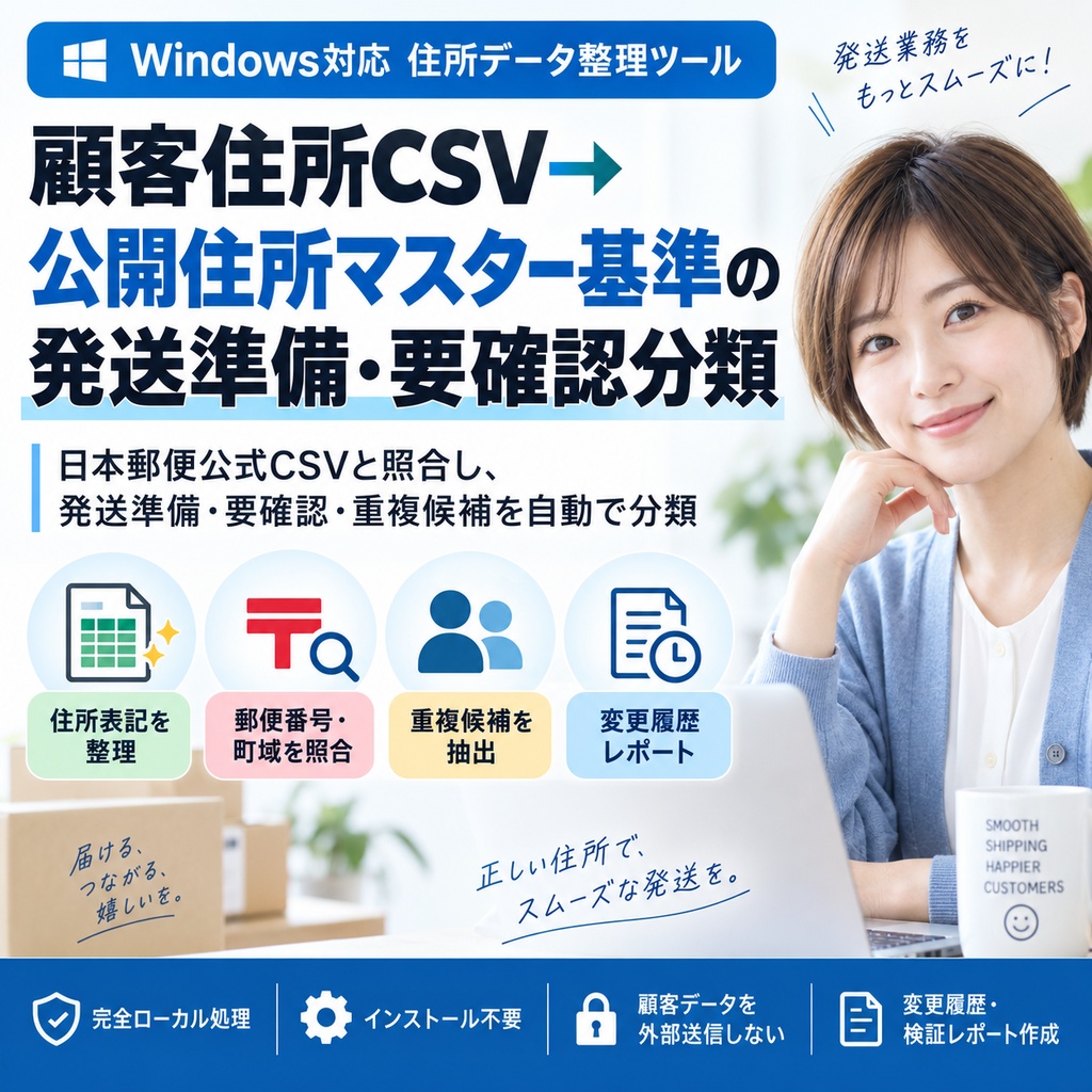 顧客住所CSV→公開住所マスター基準の発送準備・要確認分類