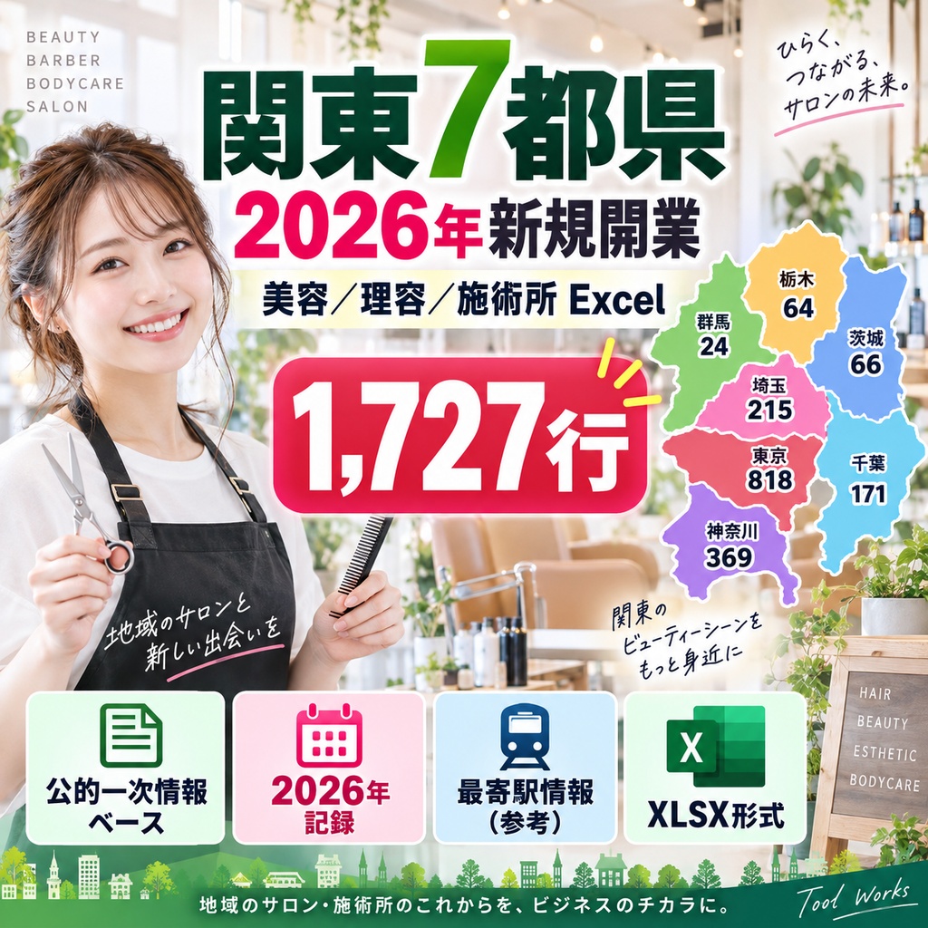関東7都県・2026年新規開業 美容／理容／施術所 Excel