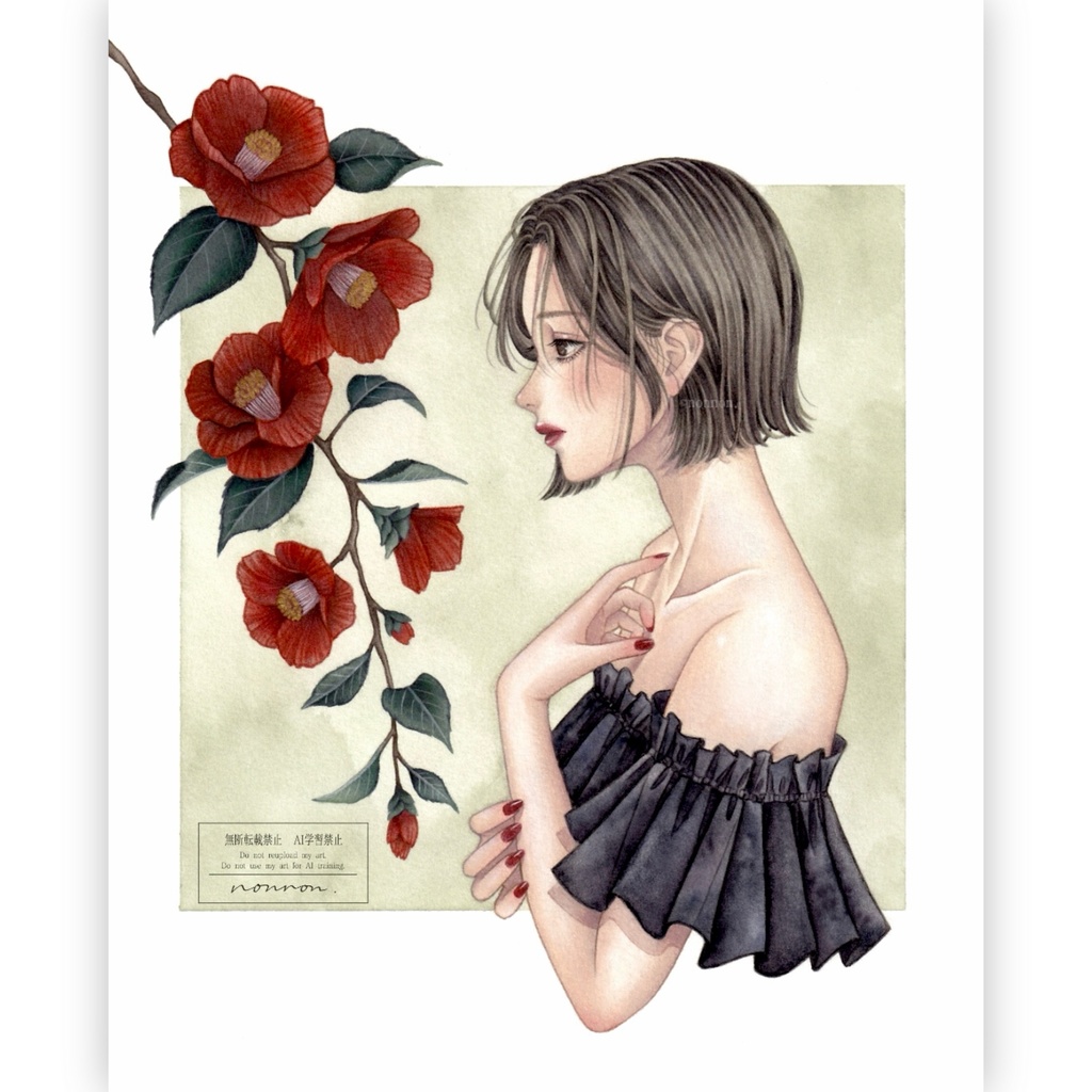 塗り絵用線画/椿 Camellia