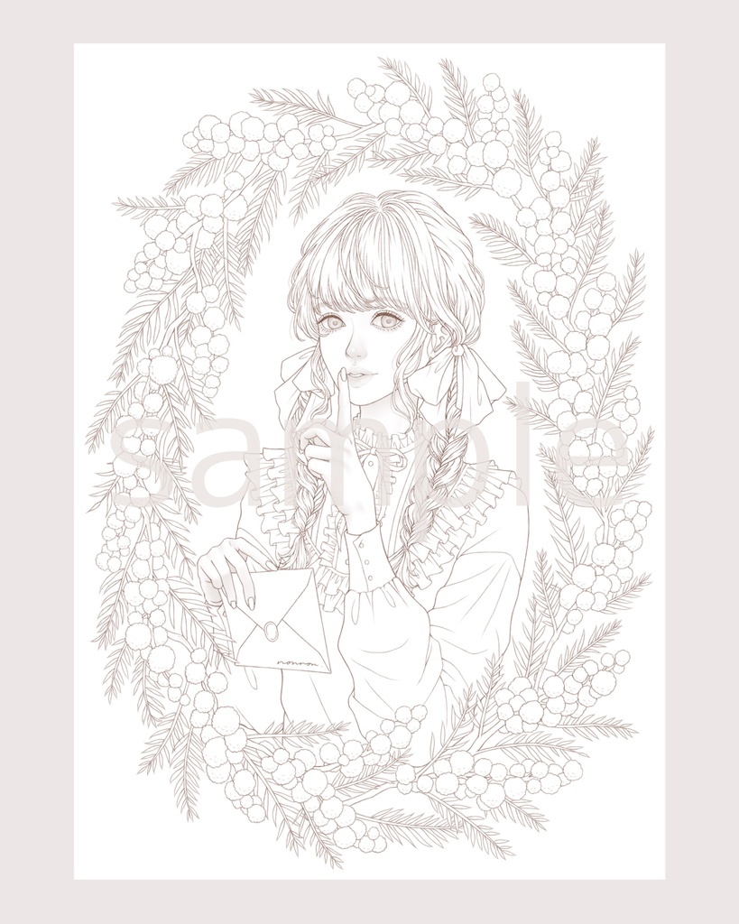 塗り絵用線画/ミモザ mimosa