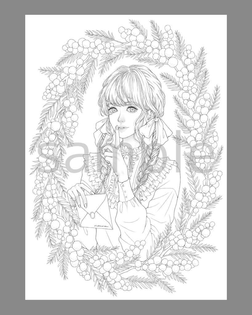 塗り絵用線画/ミモザ mimosa