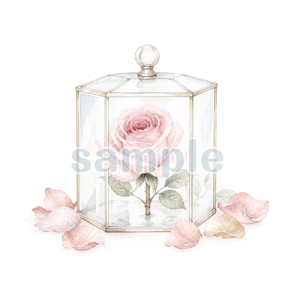 ガラスケースの薔薇 ピンク