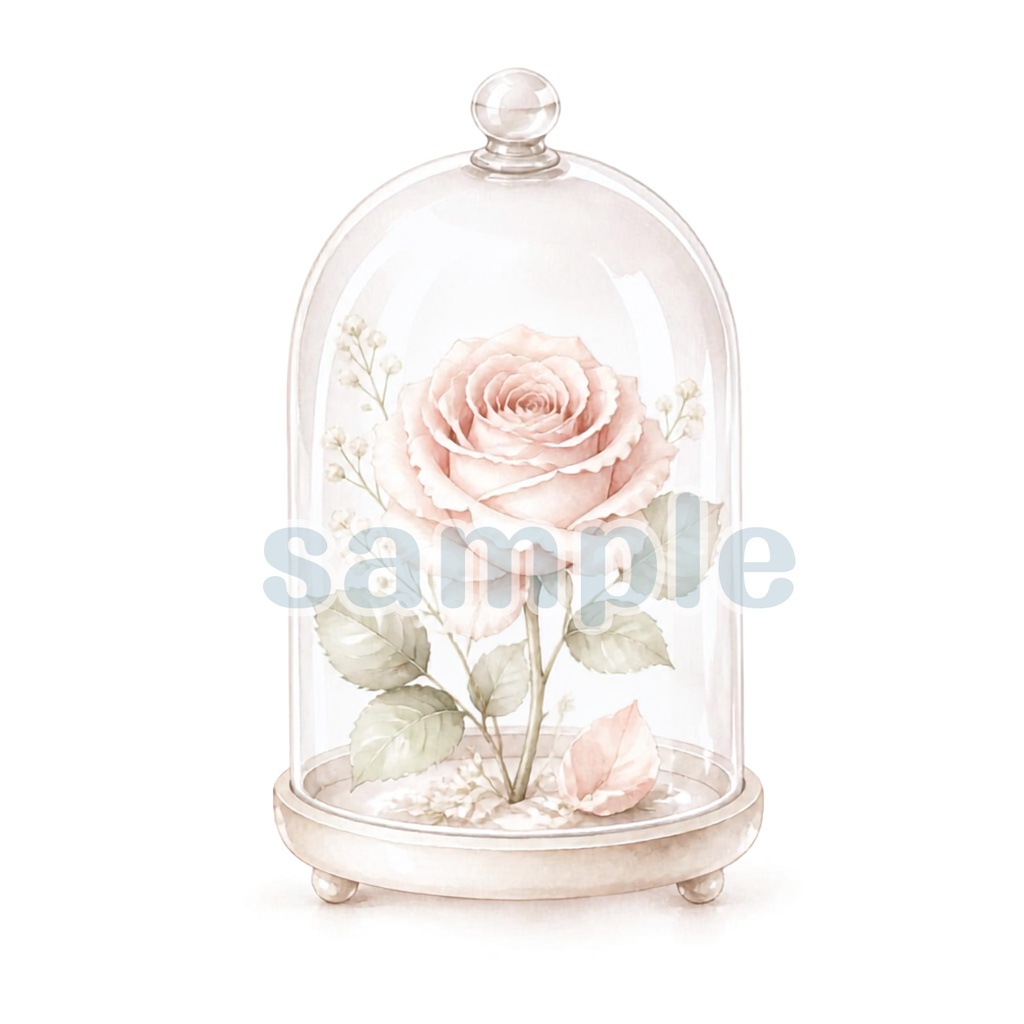 ガラスケースの薔薇　ピンク