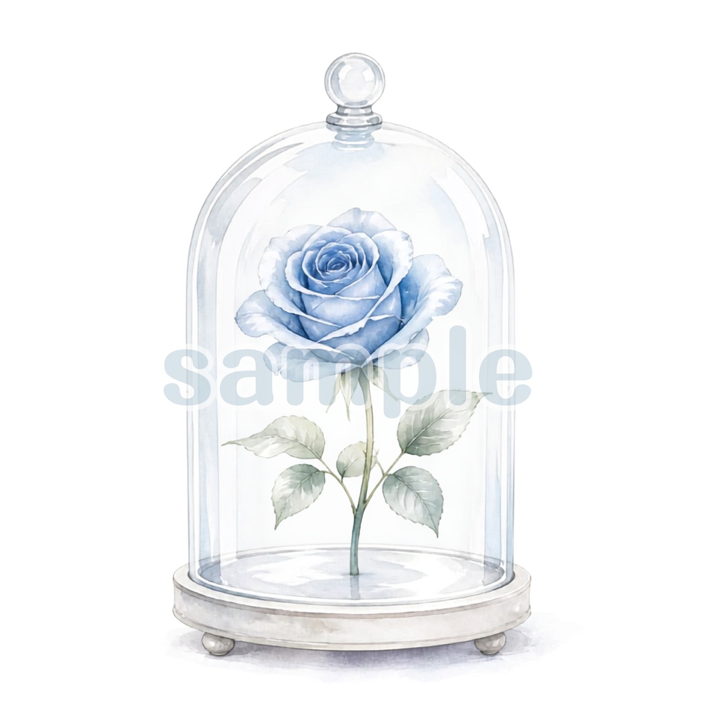 ガラスケースの薔薇　ブルー