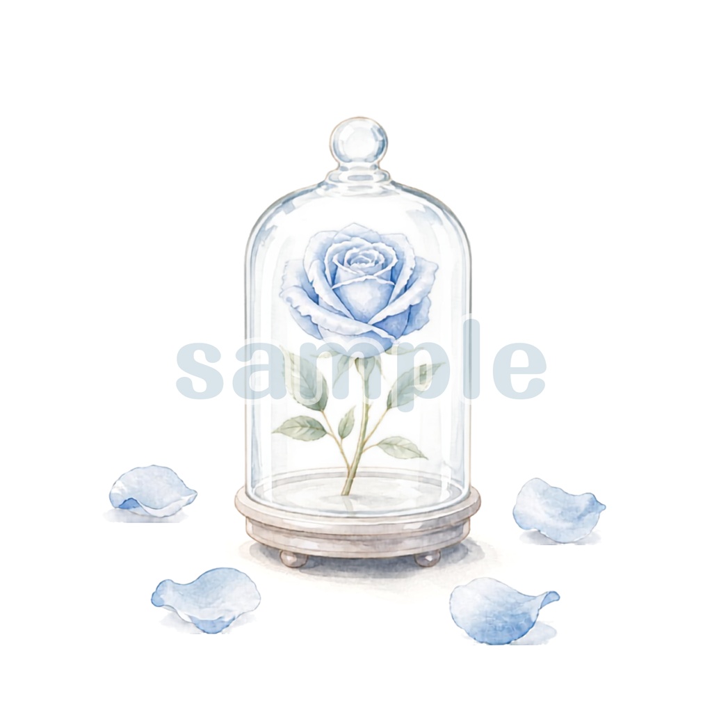 ガラスケースの薔薇 ブルー