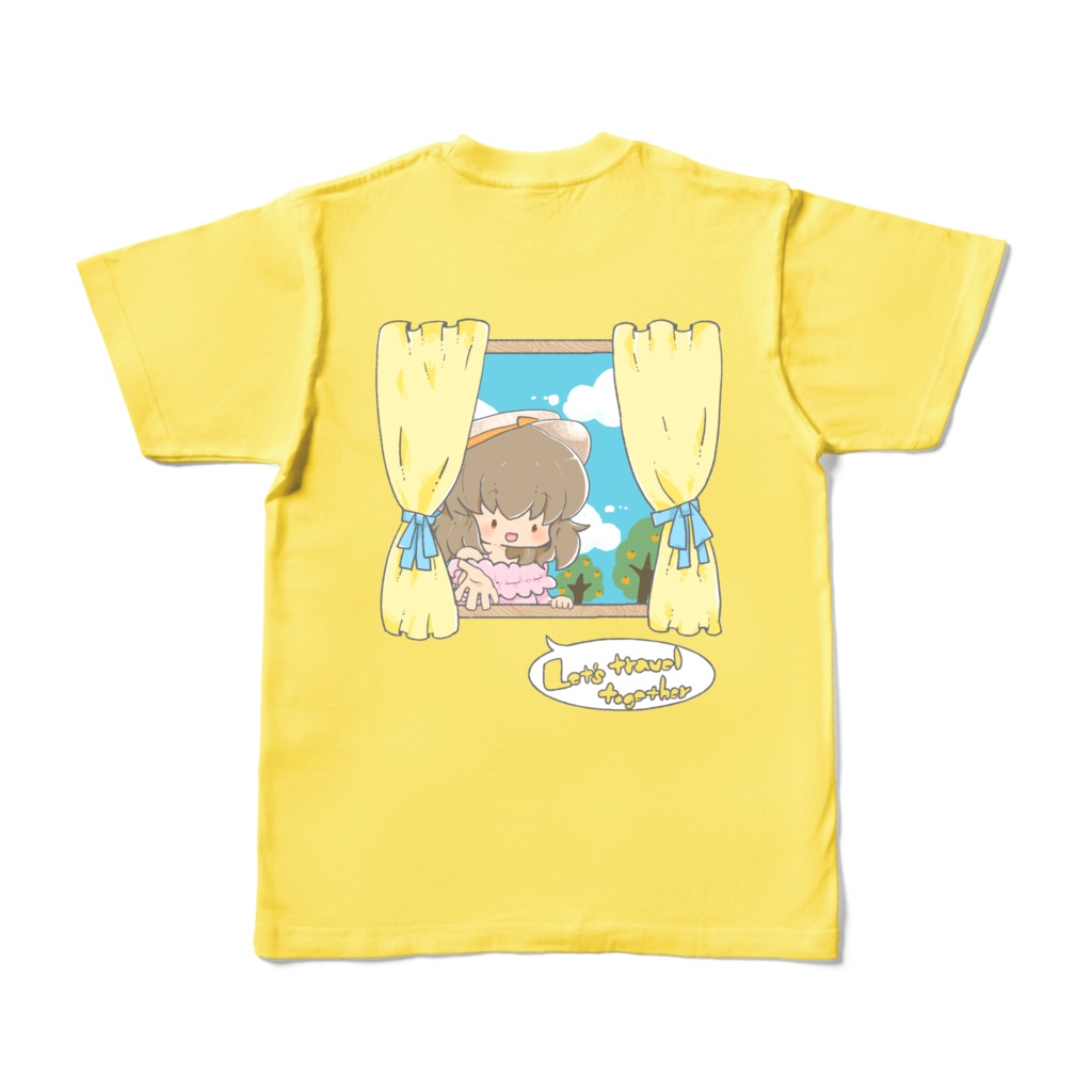 後ろの人を旅行に誘う並木芽衣子Tシャツ(黄)