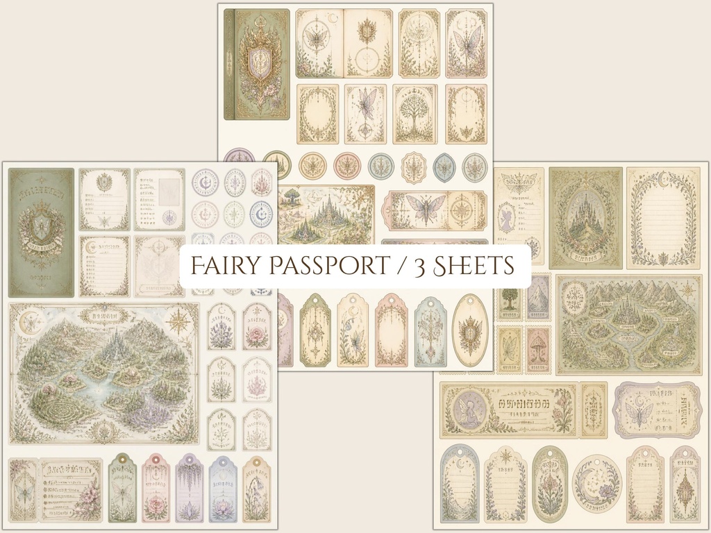 Fayloria Junk Journal Ephemera|Fairy Kingdom|Starter Kit|妖精王国のジャンクジャーナル素材|3テーマ・9枚セット