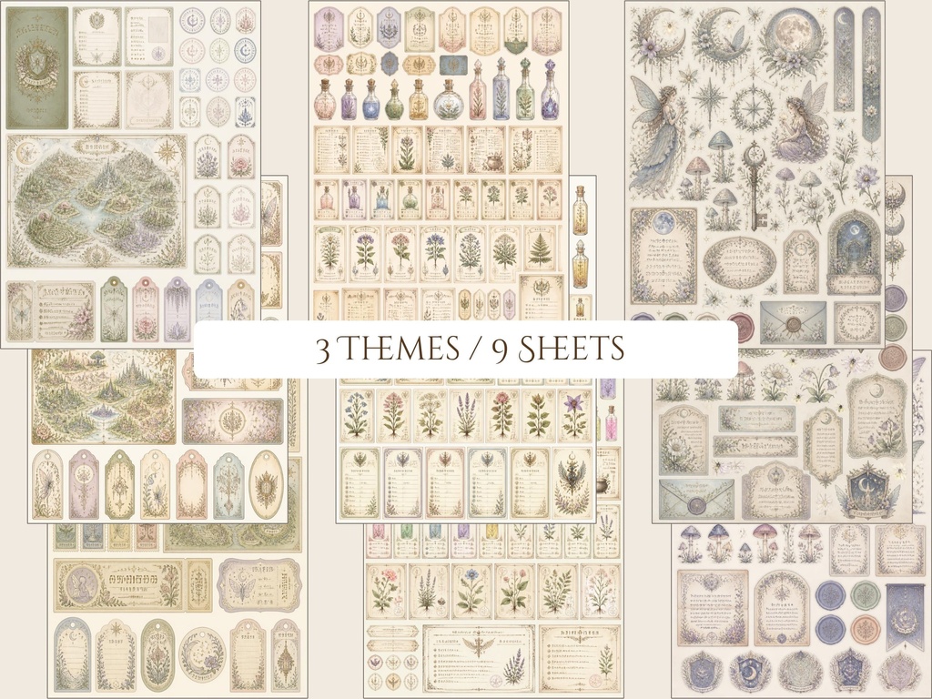 Fayloria Junk Journal Ephemera|Fairy Kingdom|Starter Kit|妖精王国のジャンクジャーナル素材|3テーマ・9枚セット
