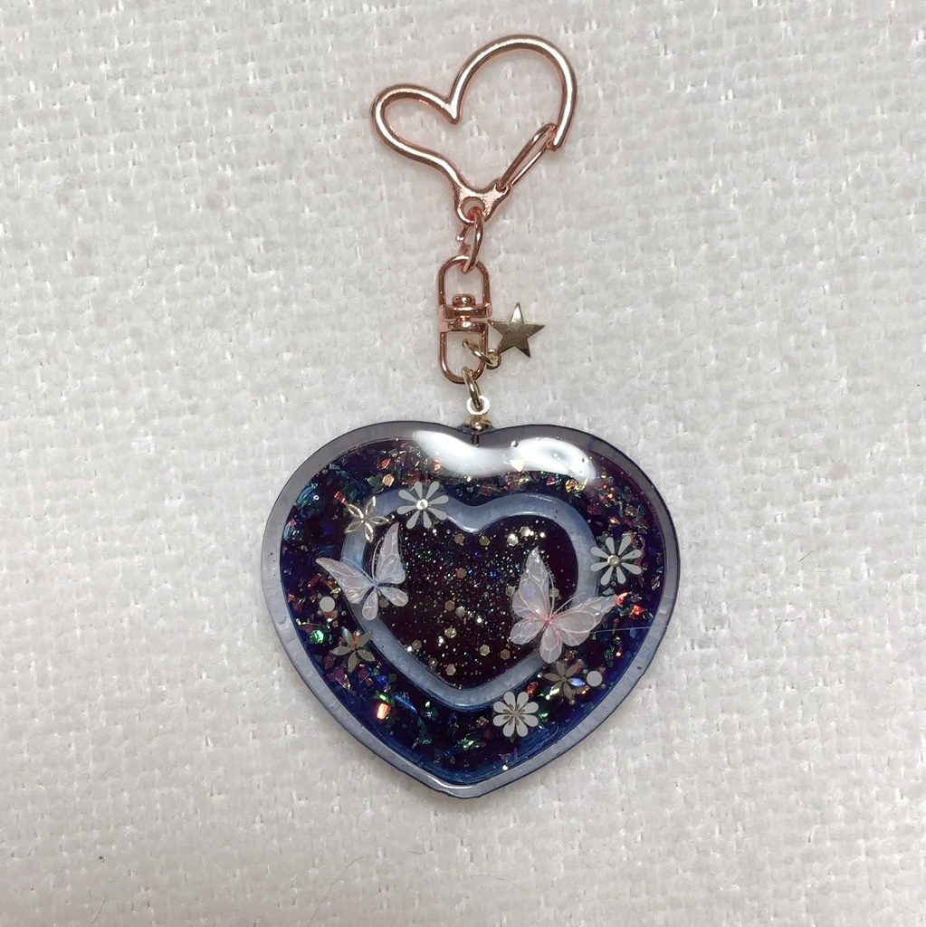 レジン 星空ハートのキーホルダー