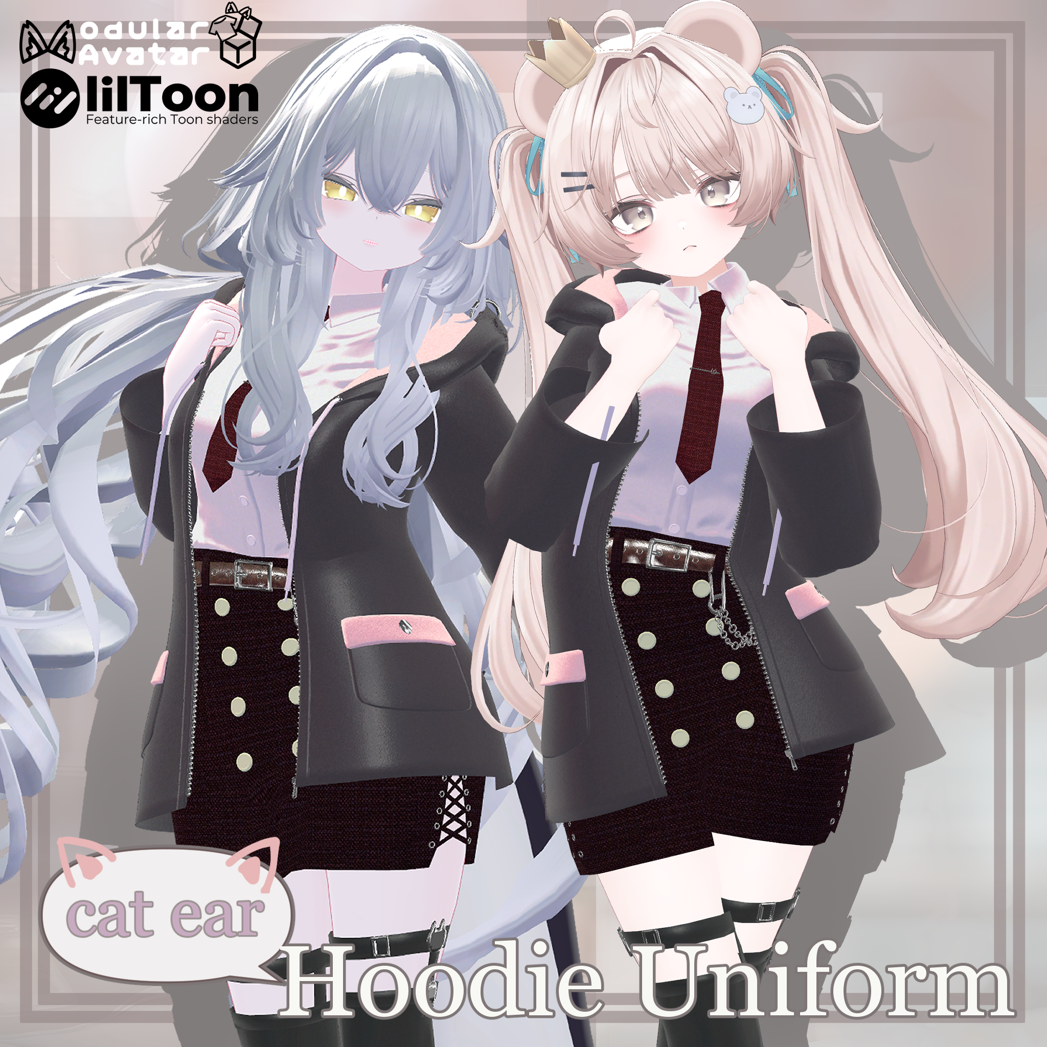 3D衣装『Hoodie School Uniform』 猫耳パーカー制服【VRChat想定】【複数アバター対応】
