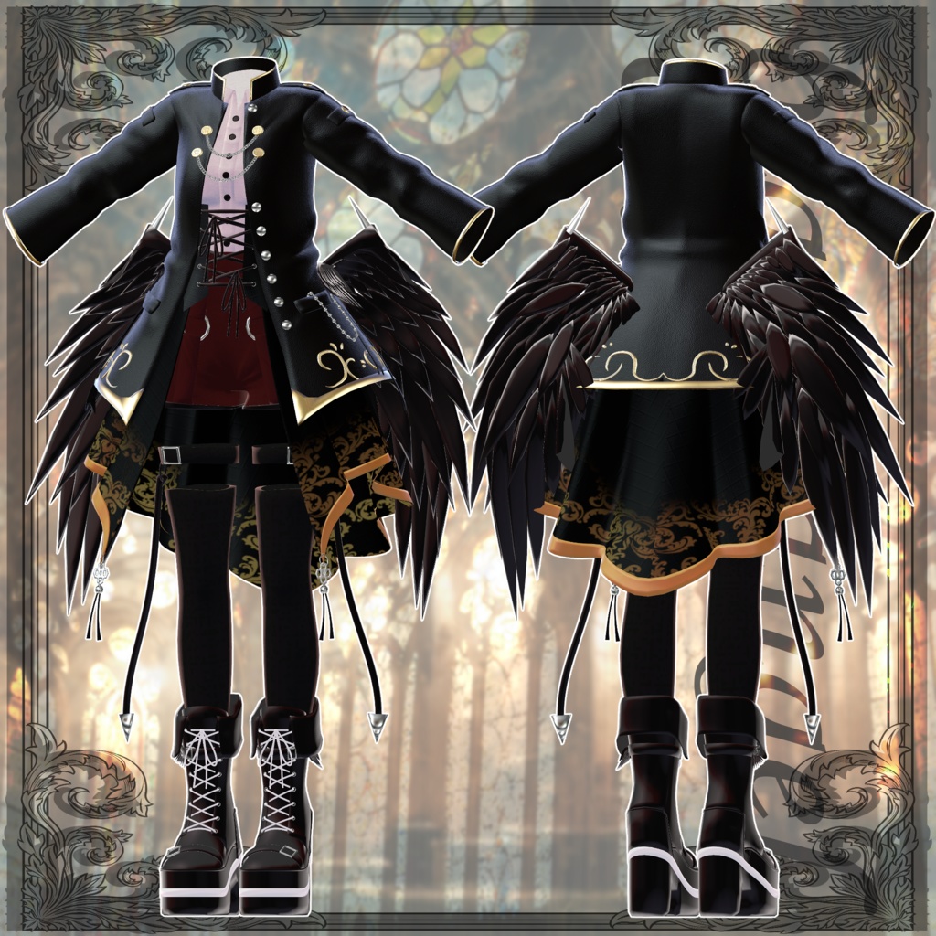 【15アバター以上対応】3D衣装『Black Angel Outfit』【VRChat想定】
