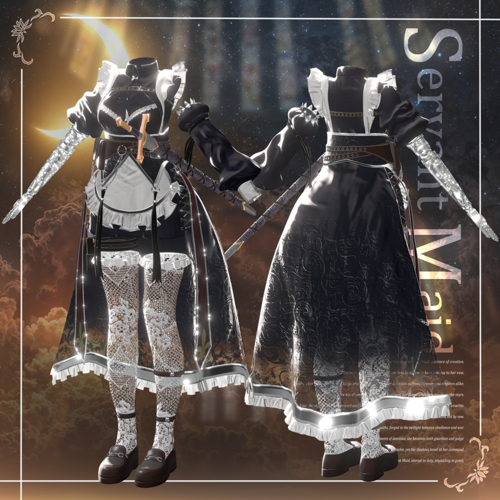 【18アバター対応💖】銃、剣、義手ギミック付き!3D衣装『Servant Maid Outfit – 機巧従者メイド装束』【VRChat想定】#Millenoa