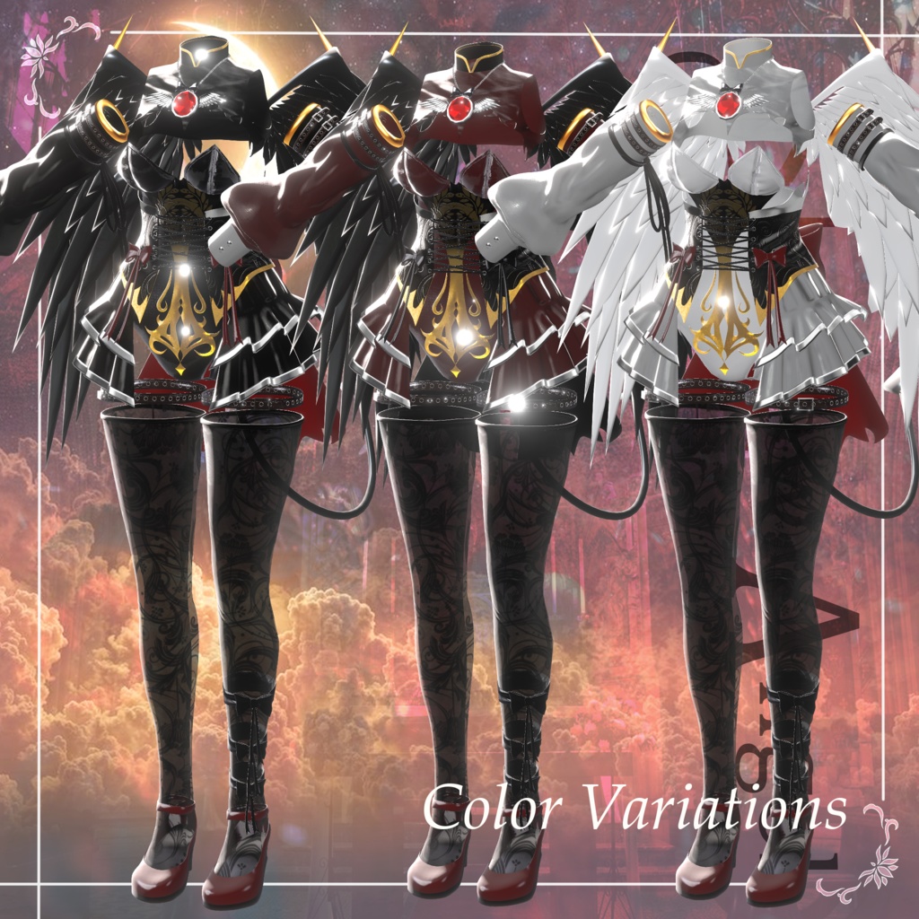 【18アバター対応🎃】3D衣装『Shadow Angel Outfit – 影を纏いし堕天の装束』【VRChat想定】#Millenoa