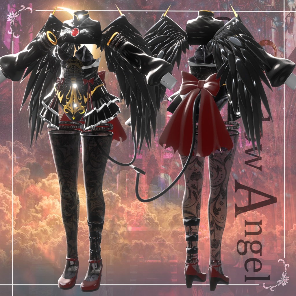 【18アバター対応🎃】3D衣装『Shadow Angel Outfit – 影を纏いし堕天の装束』【VRChat想定】#Millenoa