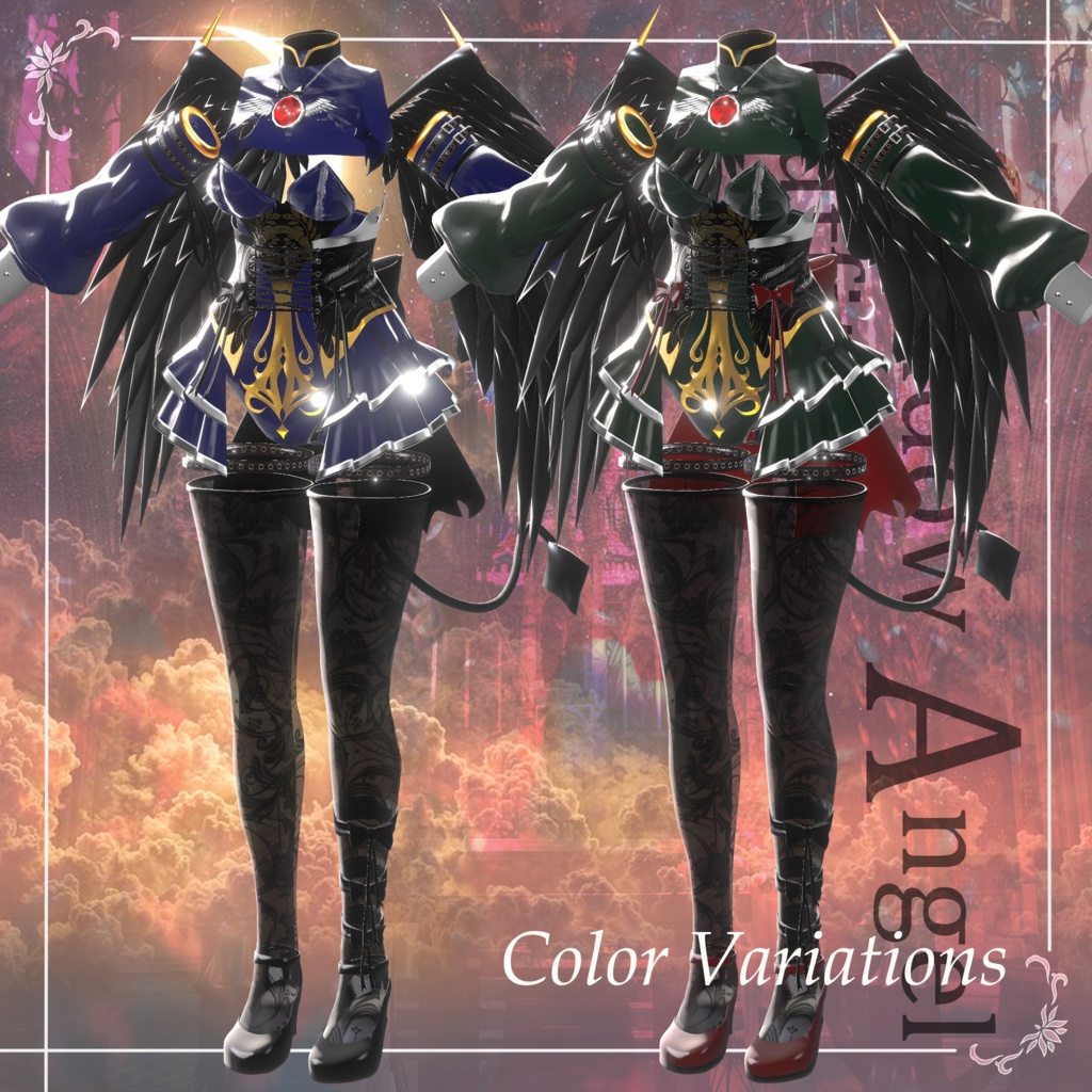 【18アバター対応🎃】3D衣装『Shadow Angel Outfit – 影を纏いし堕天の装束』【VRChat想定】#Millenoa