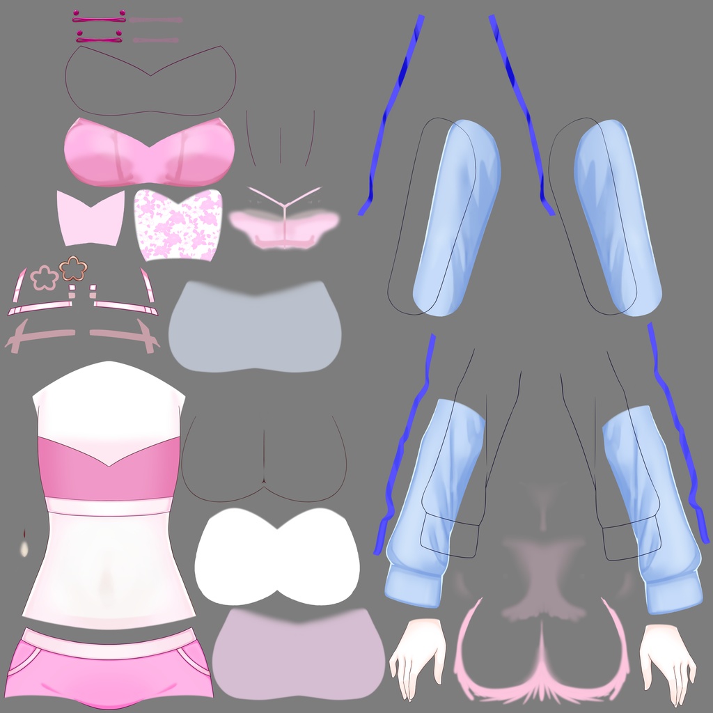 【汎用イラスト】ピンク水色創作チャイナな女の子【パーツ分けPSD】