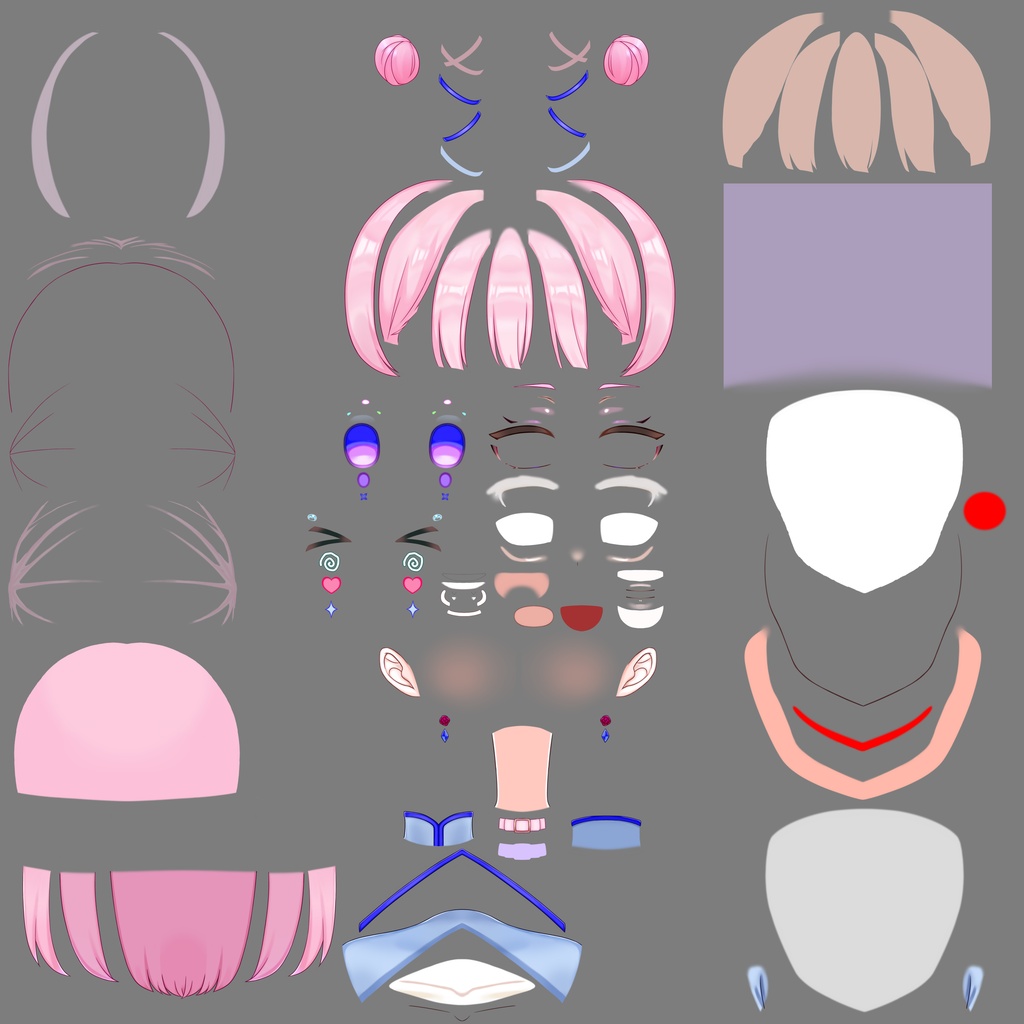 【汎用イラスト】ピンク水色創作チャイナな女の子【パーツ分けPSD】