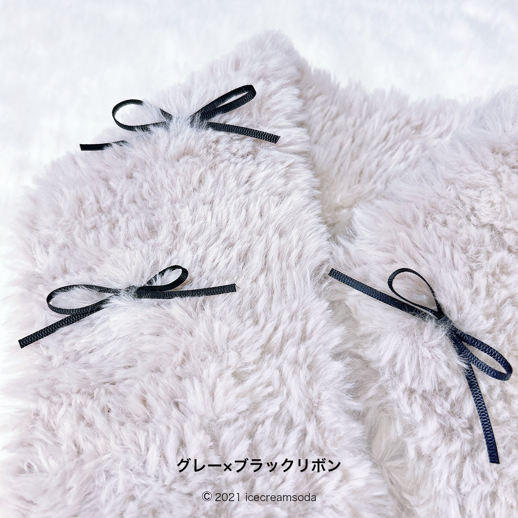 ファーマフラー グレー×ブラックリボン