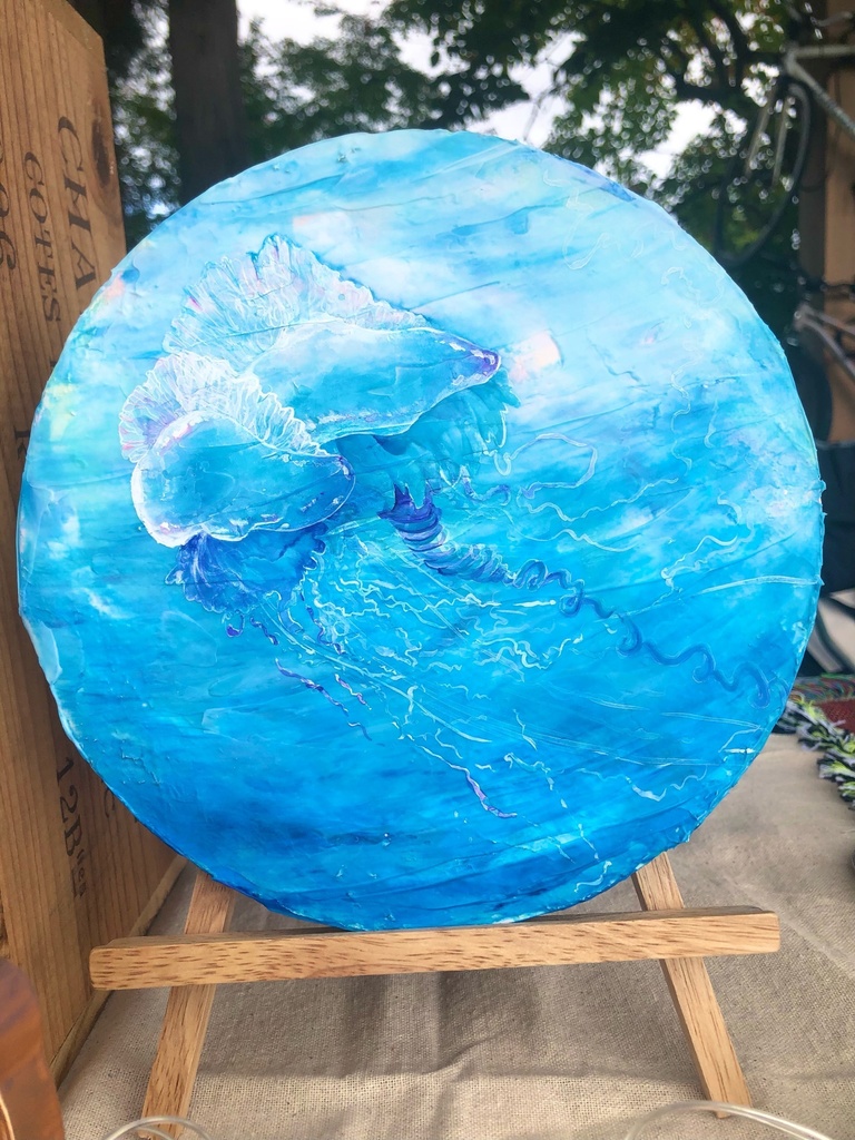 【海くらげ０３】一点もの　アクリル画（２０㎝円形）