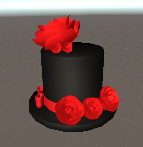 【3D小物】ローズシルクハットとバラ