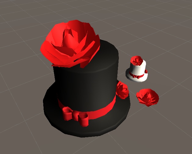 【3D小物】ローズシルクハットとバラ