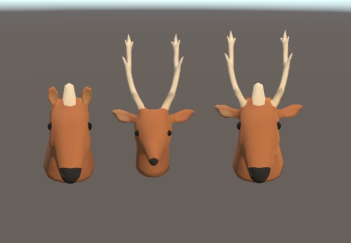 【3D小物】ウマとシカと馬鹿の頭(あにまるへっず)