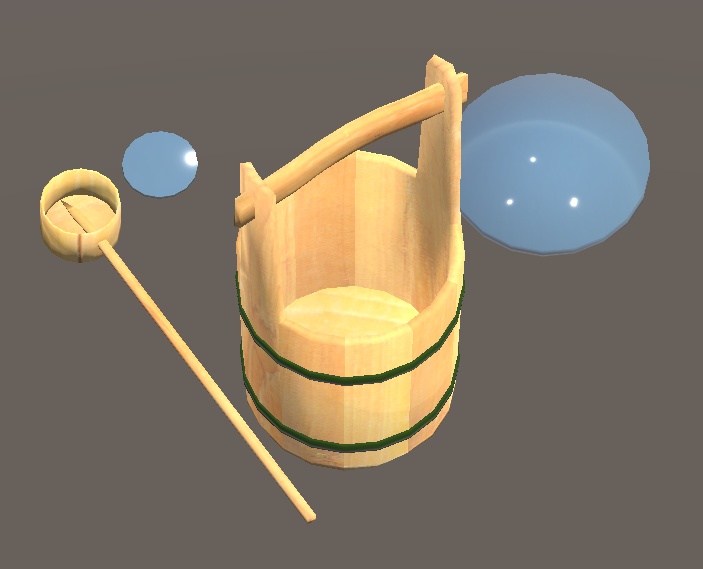 【3D小物】水撒きセット(手桶と柄杓)