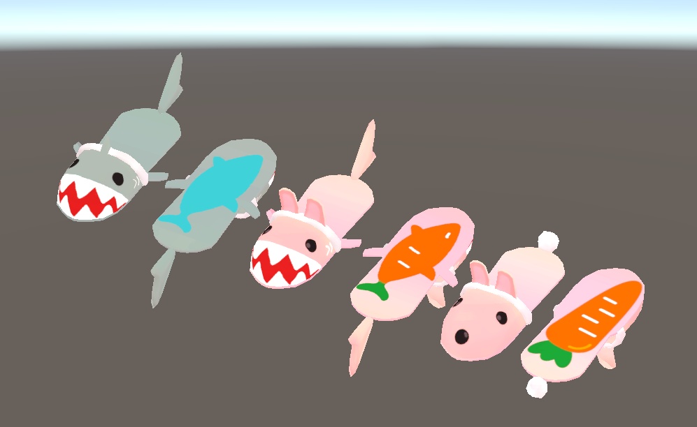 【3D小物】いきものスリッパ(ウサギ、サメ、ウサメ)