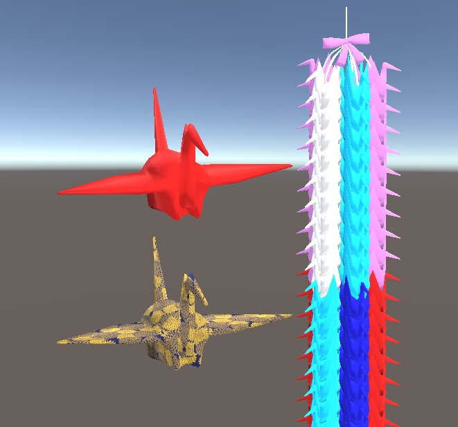 【3D小物】折り鶴、百羽鶴