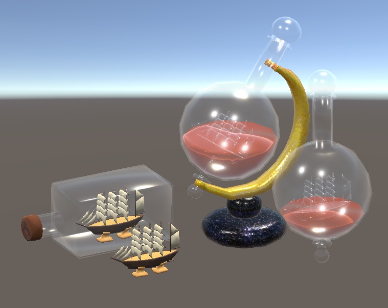 【3D小物】帆船の置物セット(模型、ボトルシップ、デカント)