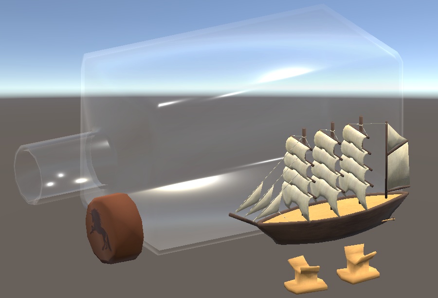 【3D小物】帆船の置物セット(模型、ボトルシップ、デカント)