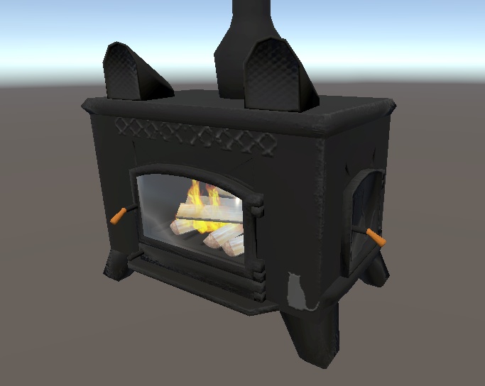 【3D小物】黒ねこの薪ストーブセット