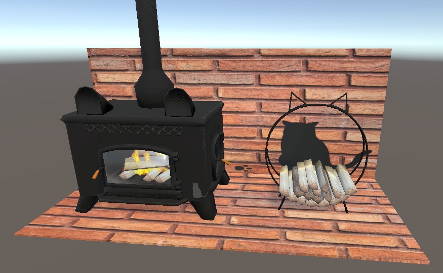 【3D小物】黒ねこの薪ストーブセット