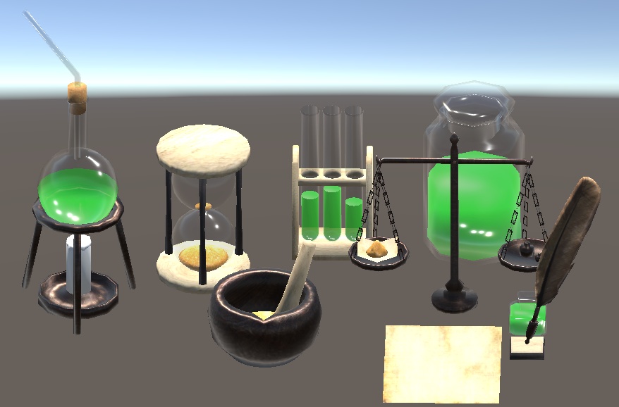 【3D小物】錬金術師・薬師の机上セット