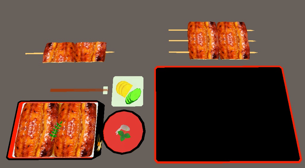 【3D小物】うな重定食セット&うなぎかば焼き串