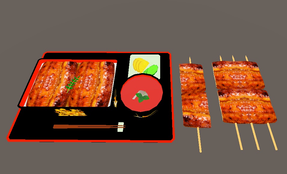 【3D小物】うな重定食セット&うなぎかば焼き串