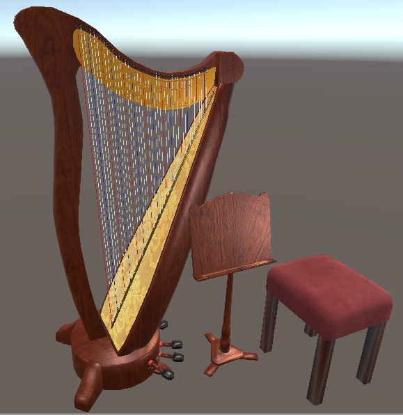 【3D小物】グランドハープ(ペダルハープ)セット
