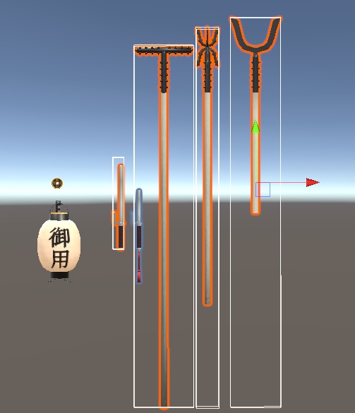 【3D小物】江戸時代の捕り物道具セット(十手、三道具、弓張提灯、寛永通宝)