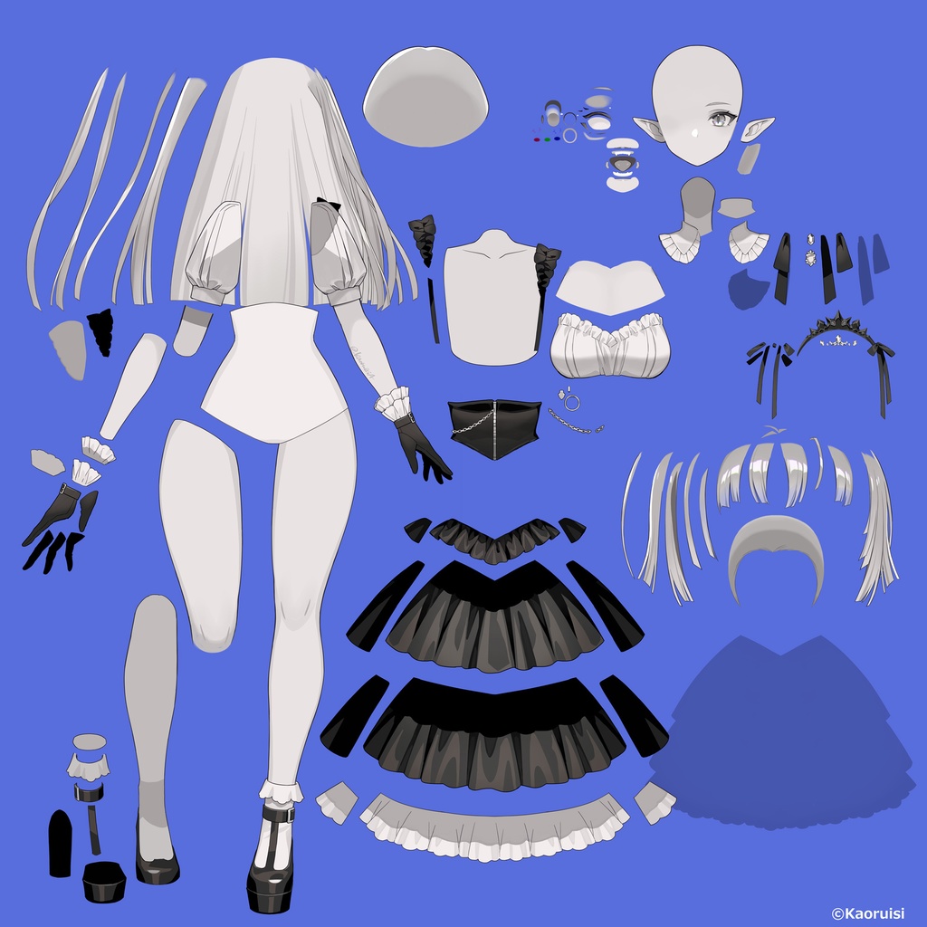 【パーツ分け済みPSD】無着色ちゃん【汎用イラスト】