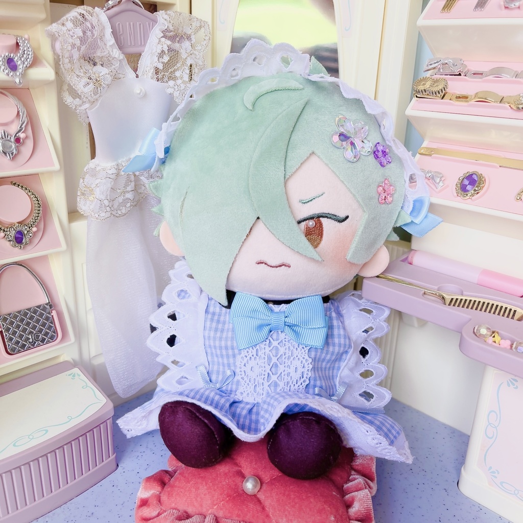 20cmぬいのフリルチェックワンピSET