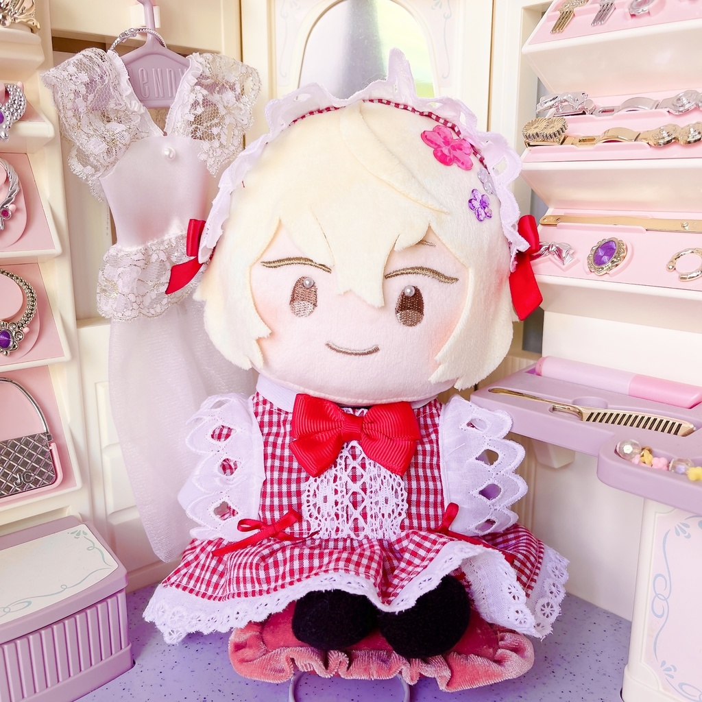 20cmぬいのフリルチェックワンピSET